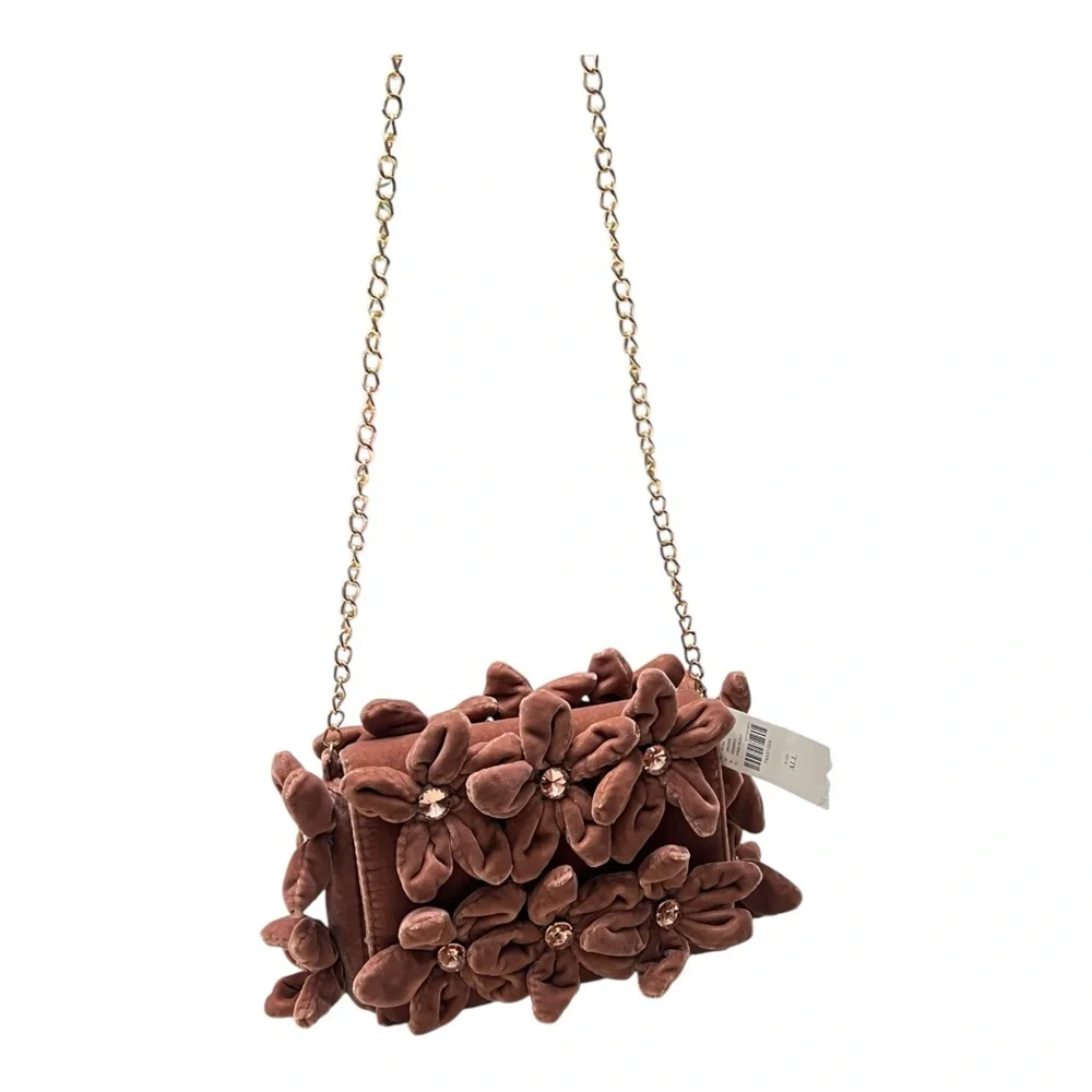 By Anthropologie 3D Floral Velvet Pink Rose Embellished Crossbody Bag - NWT - Picture 13 of 15